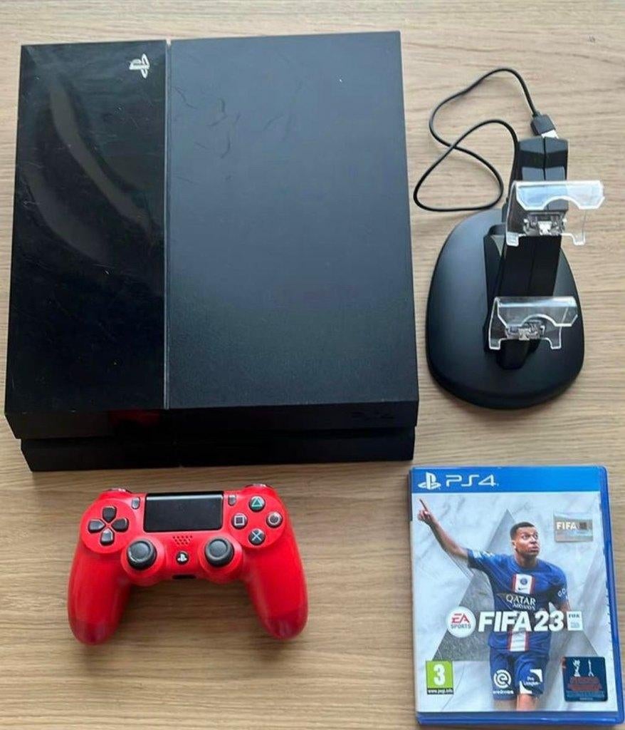 PlayStation 4 met controller, oplaadstation en FIFA 23, Ophalen, Met 1 controller, Original, 500 GB