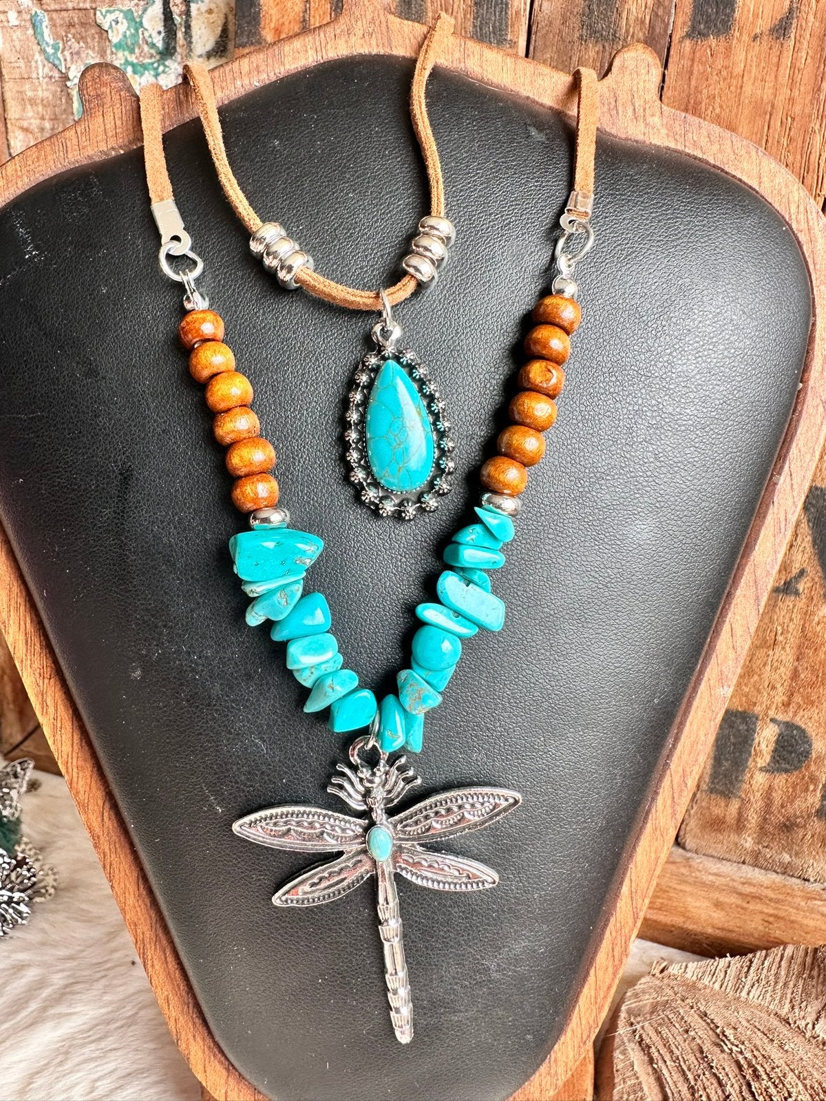 Boho sieraden set / 2 halskettingen / libelle / turquoise, Ophalen of Verzenden, Nieuw, Overige materialen