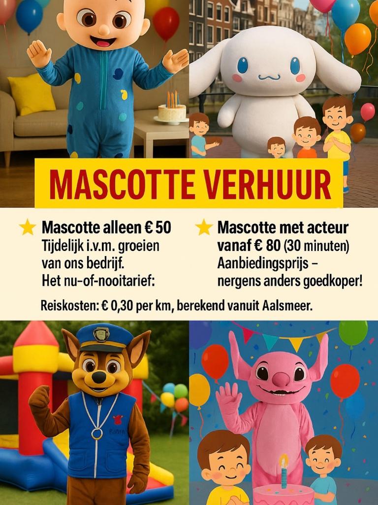 Mascotte verhuur, Ophalen of Verzenden, Zo goed als nieuw, Overige