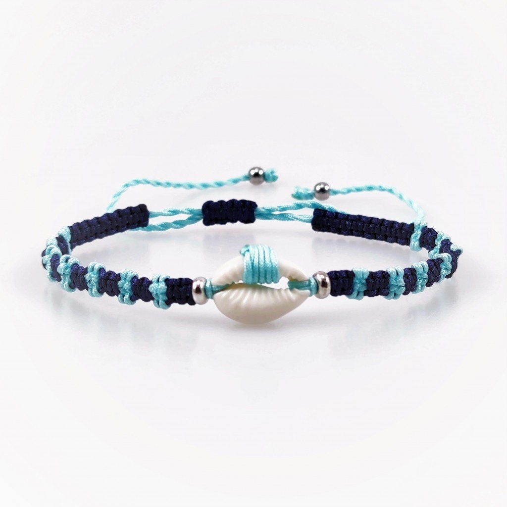 Handgemaakt Macramé Schelp Armband RVS Donkerblauw/Turkoois, Overige materialen, Birgitta-Gracht 33, 6465 EL Kerkrade, Nederland