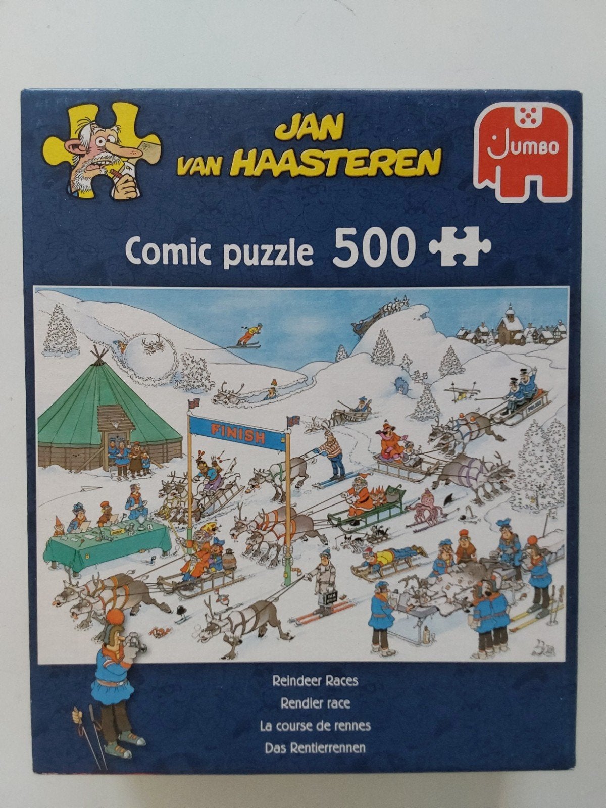 Legpuzzle 🧩 Jan van Haasteren Rendier race 500 stukjes, Ophalen of Verzenden, 500 t/m 1500 stukjes, Zo goed als nieuw, Legpuzzel