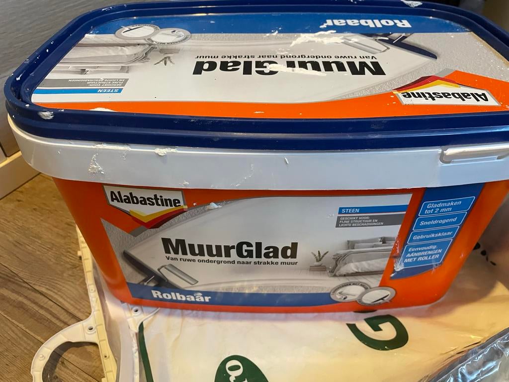 Alabastine MuurGlad Rolbaar, Doe-het-zelf en Verbouw, Verf, Beits en Lak, Ophalen, Gebruikt, 5 tot 10 liter, Wit