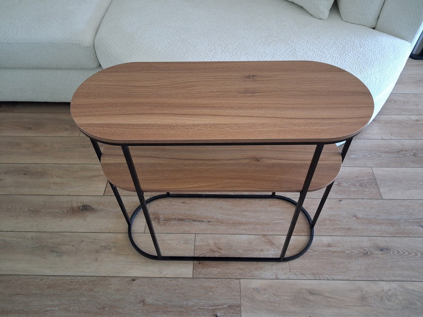 Ovale bijzettafel met twee niveaus - Hout en Metaal, 45 tot 60 cm, Ophalen of Verzenden, Zo goed als nieuw, 75 cm of meer