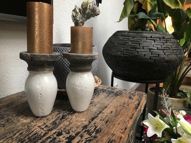 Stoer Sober kandelaar beton craquelé keramiek brocante, Verburgt Vintage, Meerkleurig, Overige merken, Nieuw