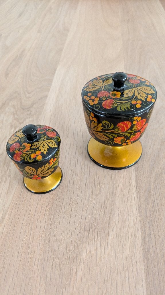 2 Russische Khokhloma suikerpotjes, Antiek en Kunst, Curiosa en Brocante, Ophalen of Verzenden