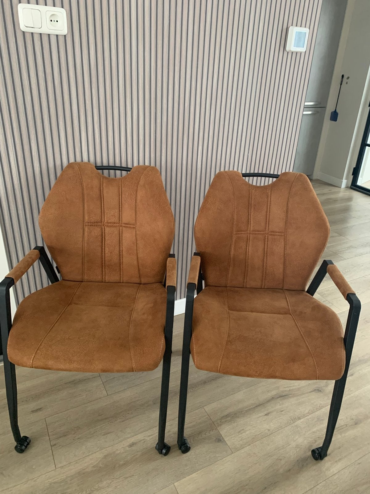 6  eetkamerstoelen, Ophalen, Bruin, Zo goed als nieuw, Stof