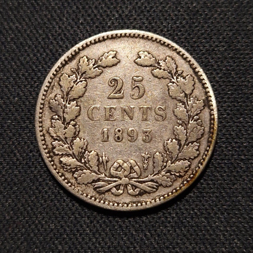 25 cent 1893, Verzenden, Zilver, 25 cent, Koningin Wilhelmina