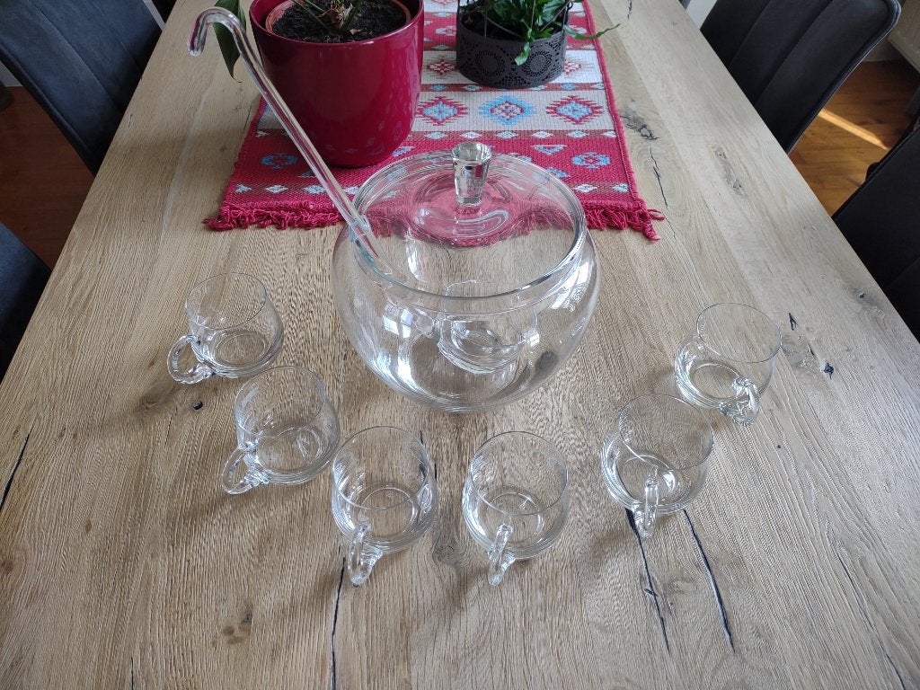 Bowlkom met org. opschep lepel en glaasjes, Ophalen of Verzenden