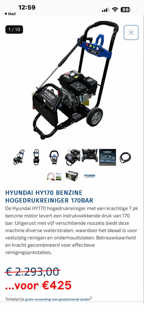 HYUNDAI HY170 BENZINE HOGEDRUKREINIGER 170BAR NIEUW, Ophalen of Verzenden, Nieuw, Benzine, Met regelbare waterdruk