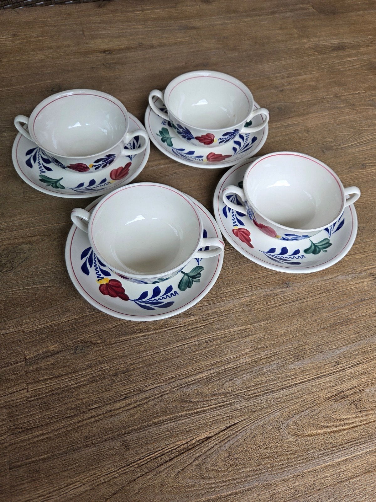 Boerenbont Soepkommen met Schotels - Set van 4, Ophalen, Gebruikt, Overige merken, Keramiek