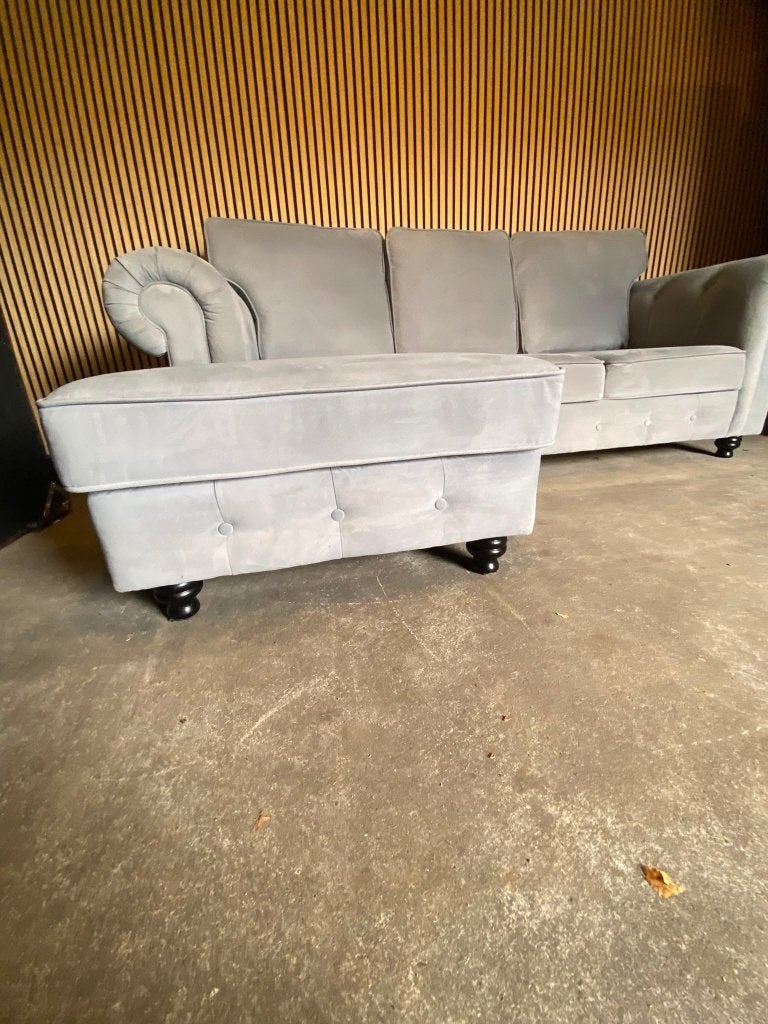 !!ACTIE!! LICHTGRIJZE LANDELIJKE HOEKBANK, DIRECT LEVERBAAR, Huis en Inrichting, 250 tot 300 cm, Hoekbank, Driepersoons, Ophalen of Verzenden