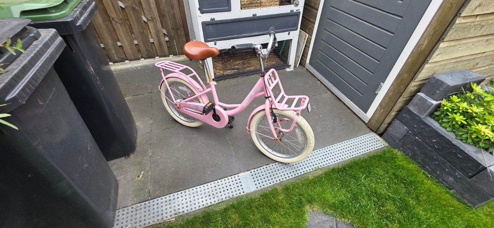 Leuke roze kinderfiets 18 inch met voordrager, Ophalen, Gebruikt, Terugtraprem, 16 tot 20 inch