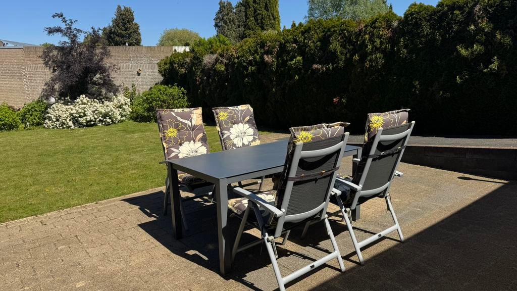 Tuinset Bois le duc - tafel en vier stoelen., Tuin en Terras, Ophalen, Gebruikt, Eettafel, 6 zitplaatsen