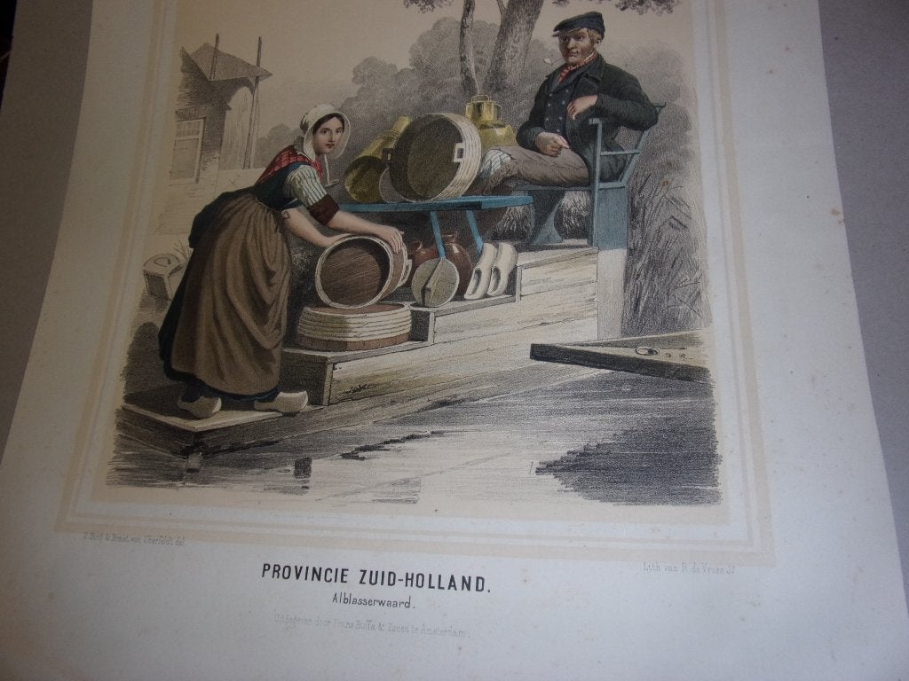 Klederdracht. Bing & Braet.Zuid-Holland. Alblasserwaard 1857, Gesigneerd, 1800 - 1899, Ophalen of Verzenden, 38 cm