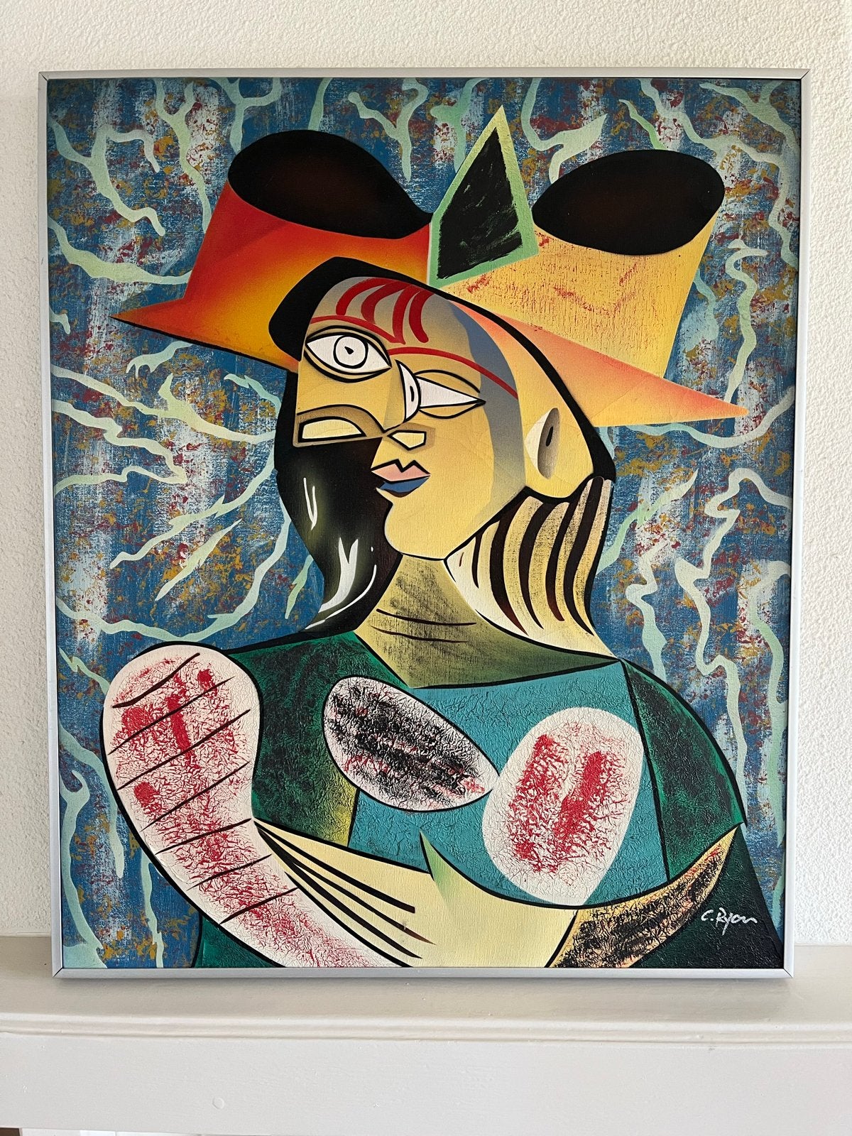 Modern schilderij in Picasso-stijl, kleurrijk portret, Ophalen, Handgeschilderd, Olieverf, Portret