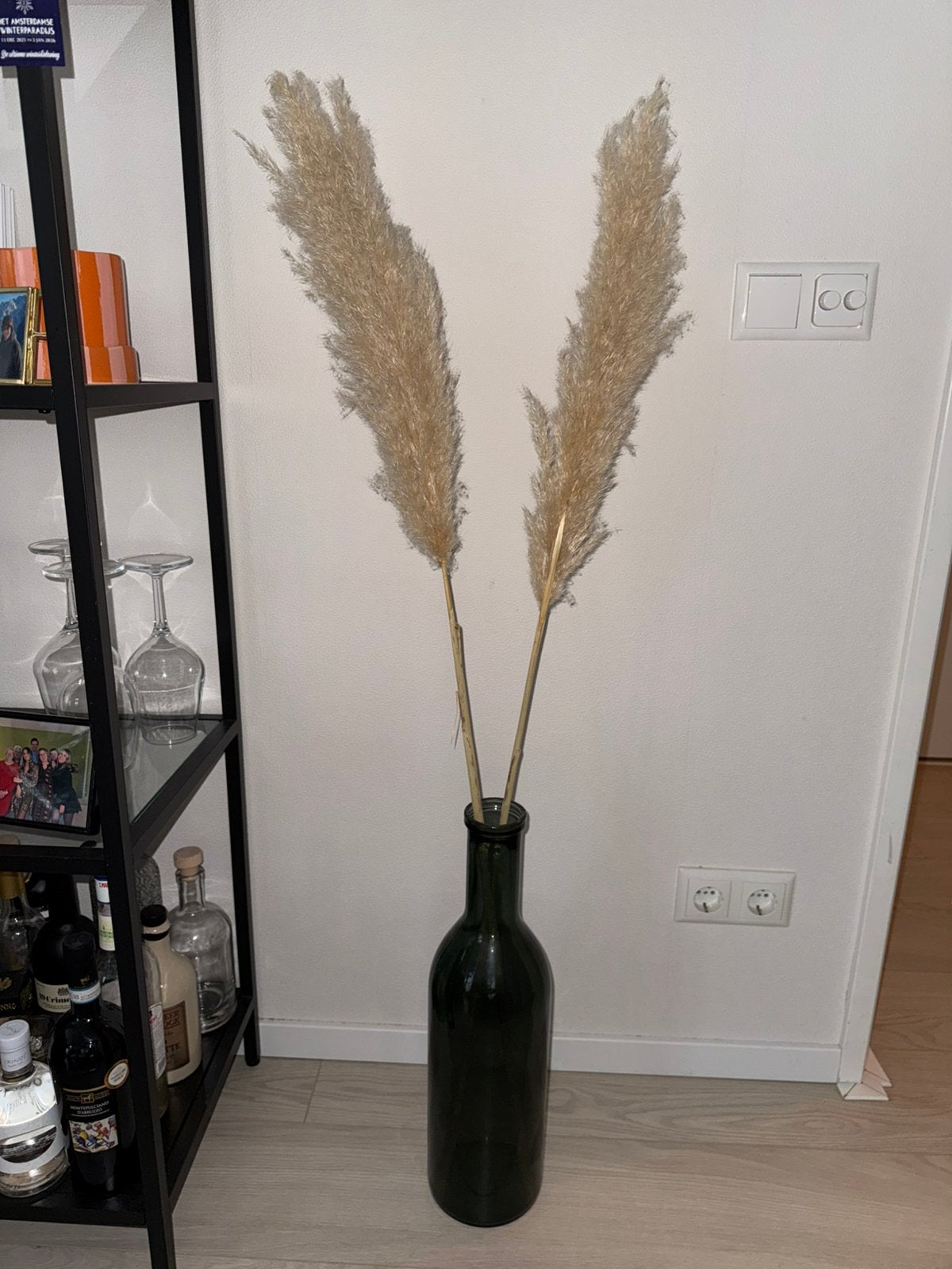 Lange groene vaas intratuin, Ophalen, Gebruikt, Glas, 50 cm