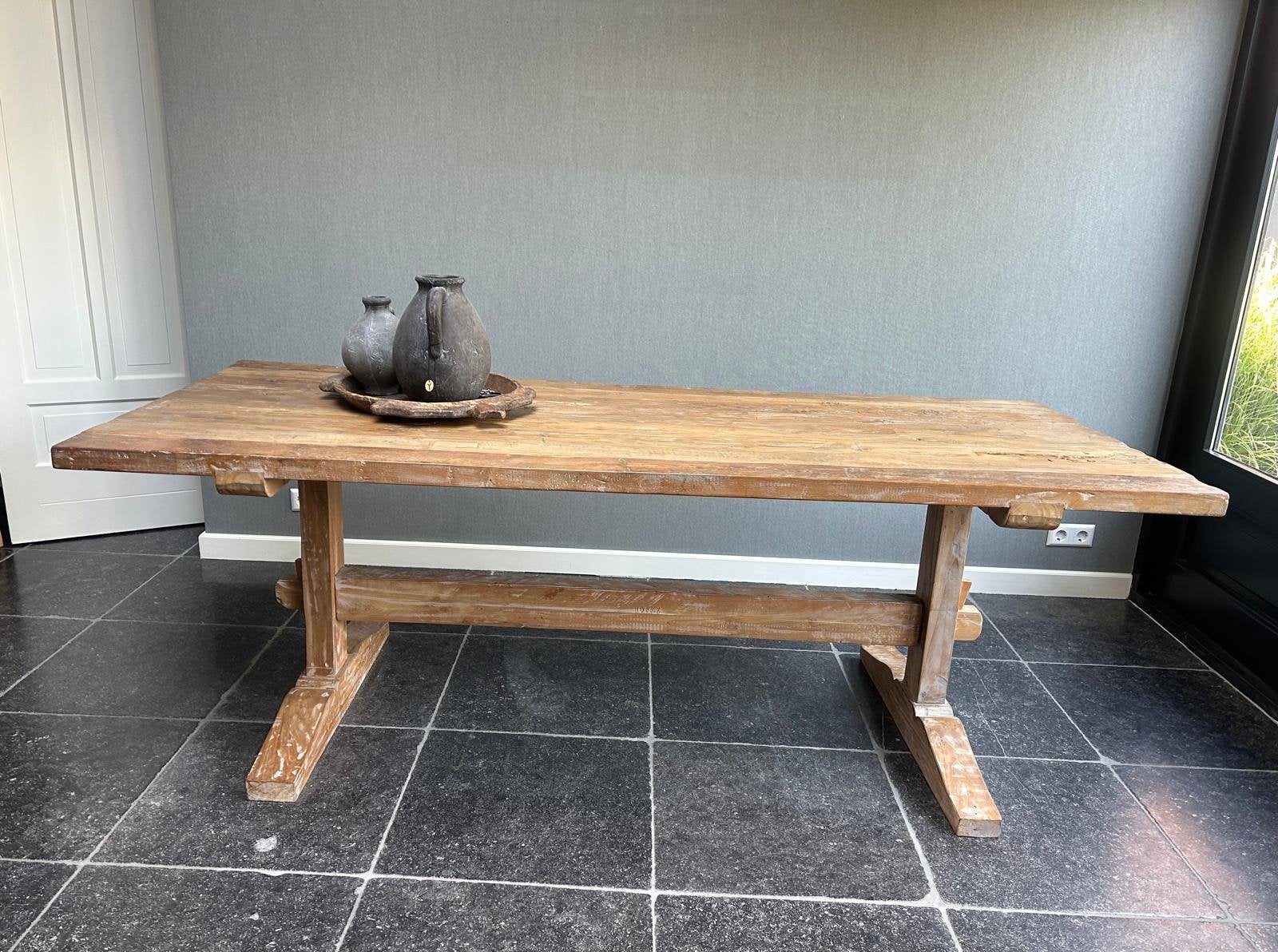 Hoffz landelijke eettafel | 220x94 cm | Authieke uitstraling, Ophalen, Eikenhout, 200 cm of meer, 50 tot 100 cm