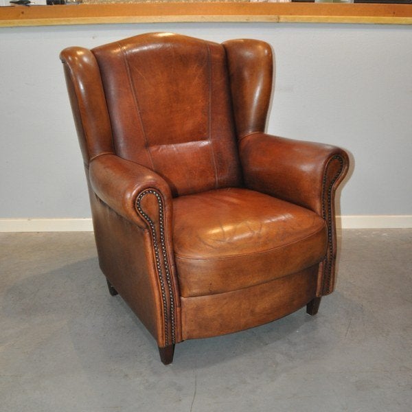 Schapenleren vintage oorfauteuil, Ophalen of Verzenden