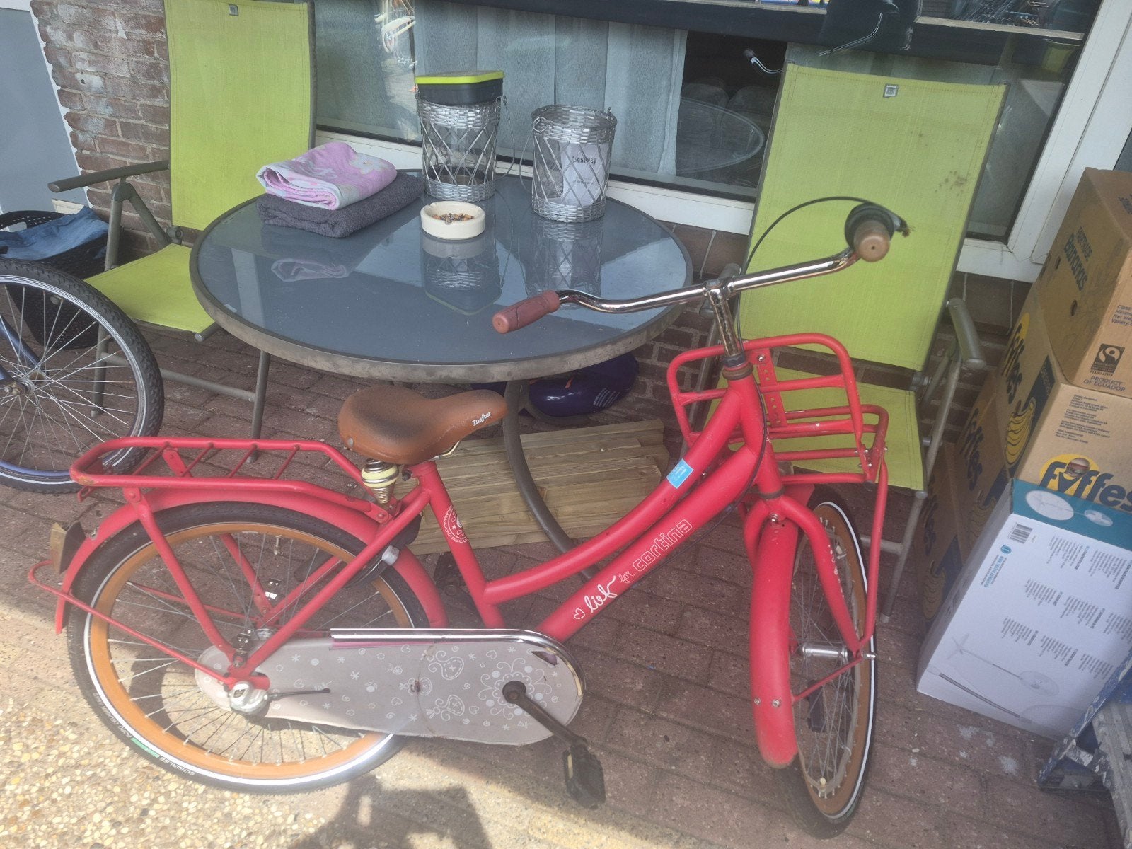 Meisjesfiets 24 inch - Rood met bruin zadel, Ophalen, Velgrem, Versnellingen, Lief