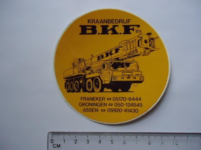 sticker oud BKF HIJSKRAAN kraan franeker assen groningen, Verzenden, Zo goed als nieuw, Bedrijf of Vereniging