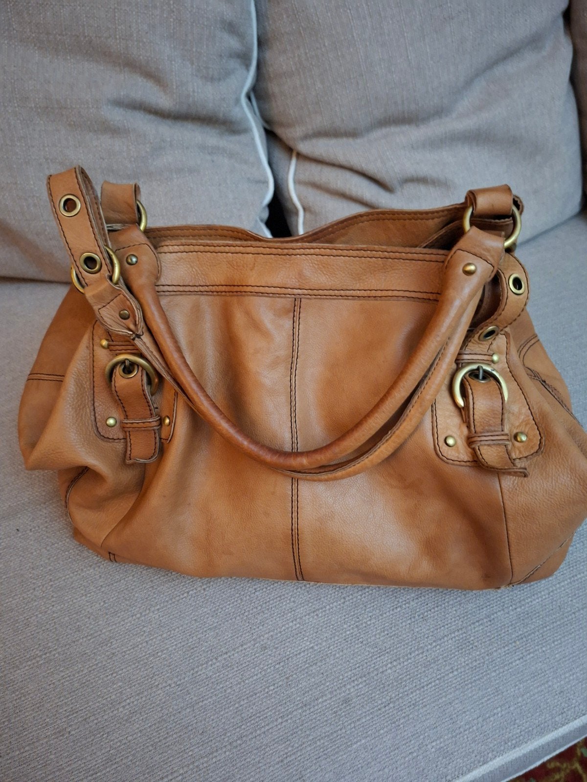 Bijenkorf Leren Handtas / big shopper Cognac zgan, Ophalen of Verzenden, Zo goed als nieuw, Bruin, Handtas