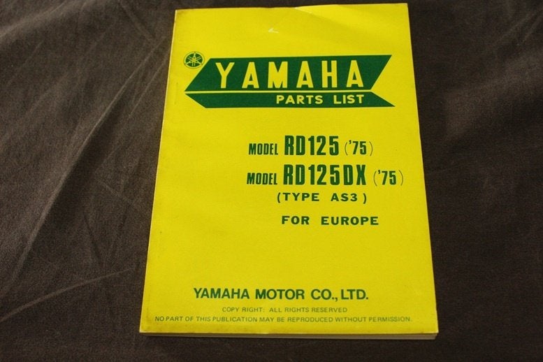 Yamaha RD125 DX 1975 motorcycle parts list RD 125 typ AS3, Ophalen of Verzenden, Yamaha