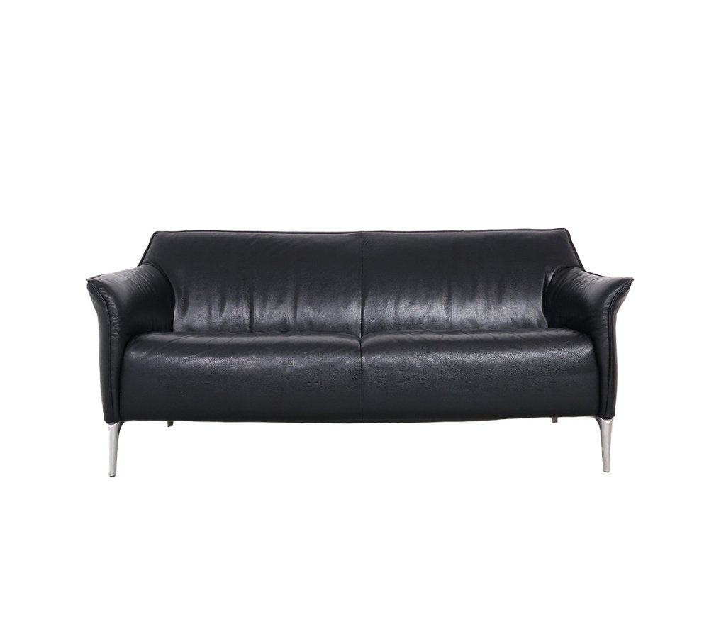 Leolux Mayon zwart leren 2,5-zits bank, Ophalen, 150 tot 200 cm, Driepersoons, 75 tot 100 cm