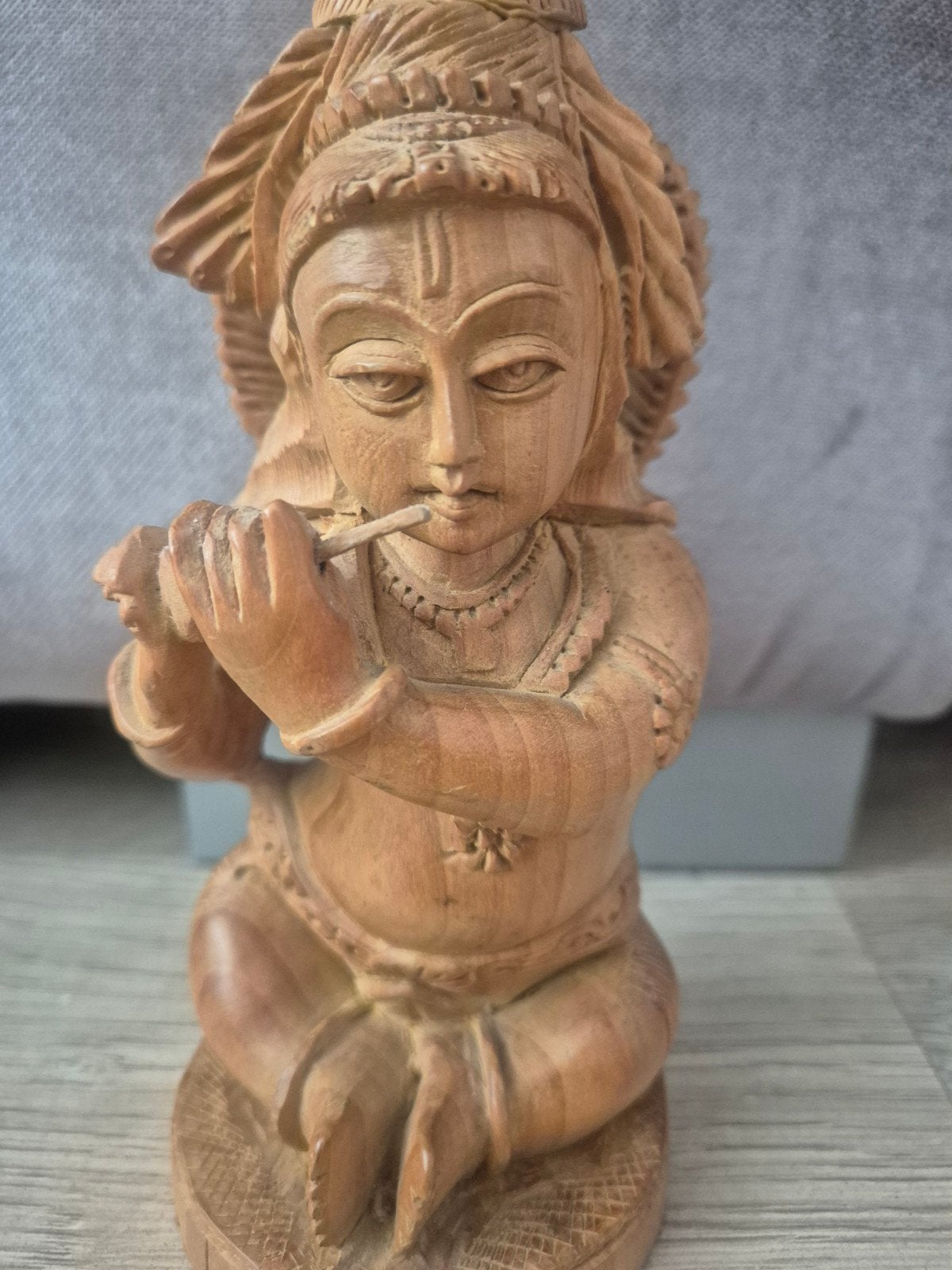 Houten Krishna Beeld, Antiek en Kunst, Kunst | Beelden en Houtsnijwerken, Ophalen of Verzenden, Handgemaakt, 20 - 50 cm, Beeld