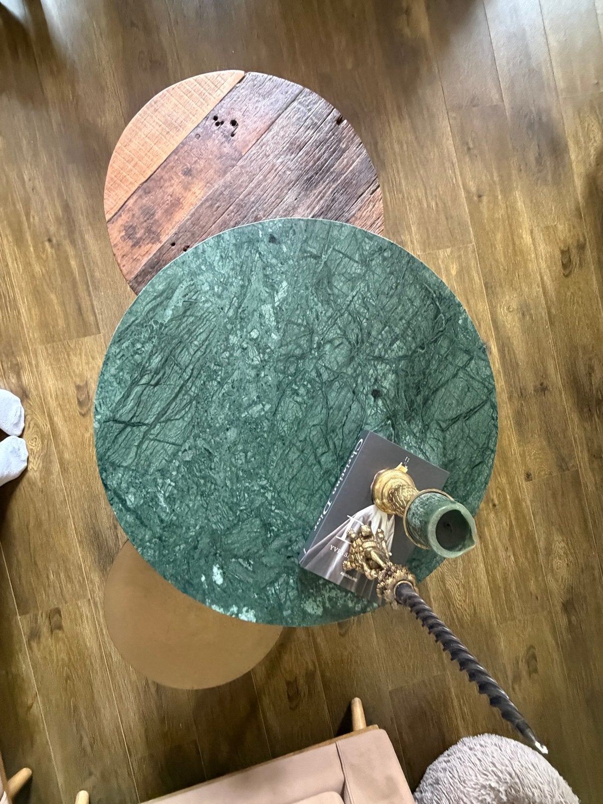 Set van 3 ronde salontafels: marmer, hout en metaal, Ophalen, Gebruikt, 50 tot 100 cm, Overige materialen