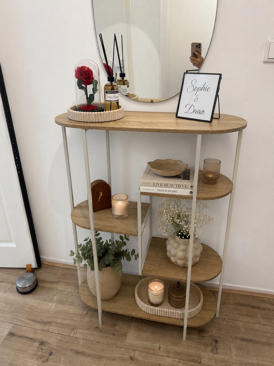 Stijlvolle houten console tafel met metalen frame, Ophalen, Zo goed als nieuw