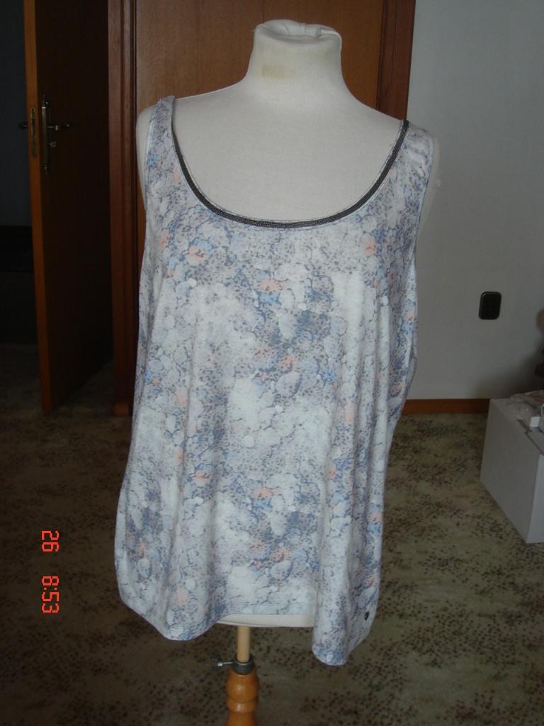 Top van Poools mt 46 grijs/wit/blauw print, Blauw, Maat 46/48 (XL) of groter, Ophalen of Verzenden, Zo goed als nieuw