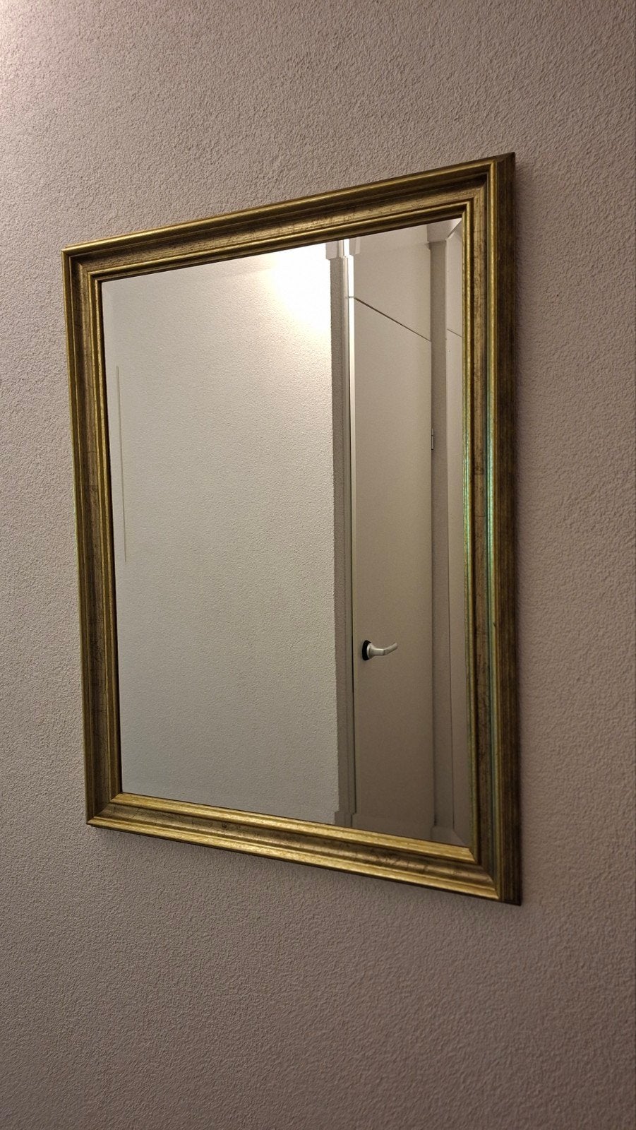 Gouden spiegel met sierlijke lijst, Ophalen, Zo goed als nieuw, Rechthoekig, Minder dan 100 cm