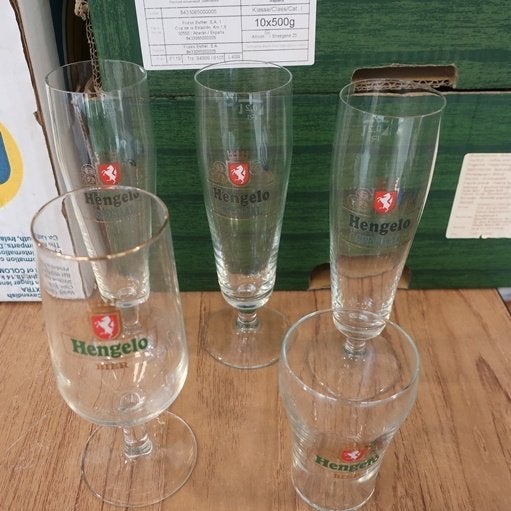 Bierglas Hengelo Bier vintage origineel SET VAN VIJF, Ophalen of Verzenden, Gebruikt, Glas of Glazen, Overige merken