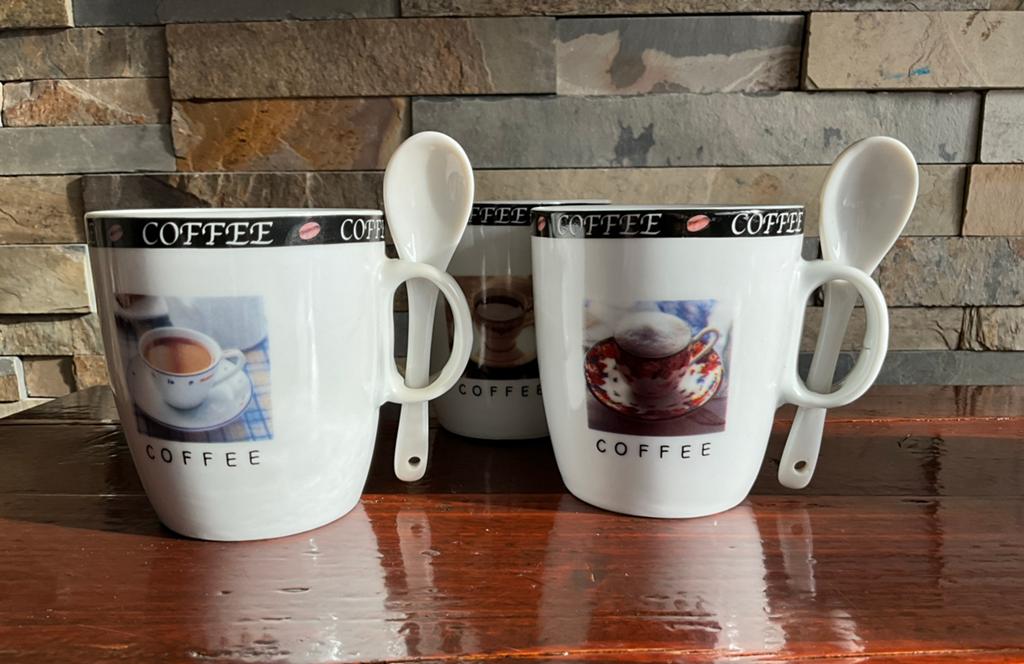 Nieuwe Siaki koffiebekers lepels - 3 verschillende opdrukken, Nieuw, Ophalen of Verzenden, Overige stijlen, Kop(pen) en/of Schotel(s)