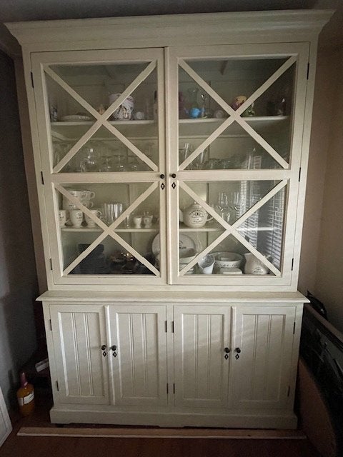 landelijke witte vitrine kast, Ophalen, Met deur(en), 200 cm of meer, 150 tot 200 cm