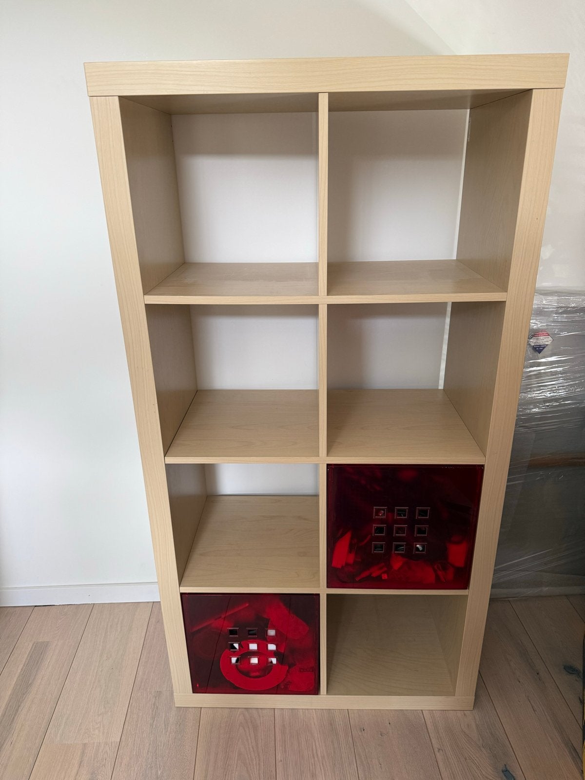 IKEA Expedit kast met 2 rode bakken - 150x75x39 cm, Ophalen, Met plank(en), Gebruikt, 100 tot 150 cm