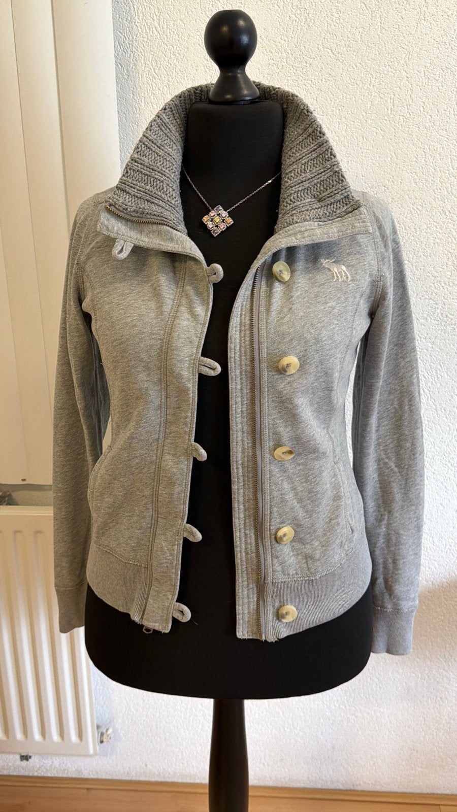 Abercrombie & Fitch Grijs Vest / Jasje met Gebreide Kraag, Ophalen of Verzenden, Zo goed als nieuw, Maat 38/40 (M), Grijs