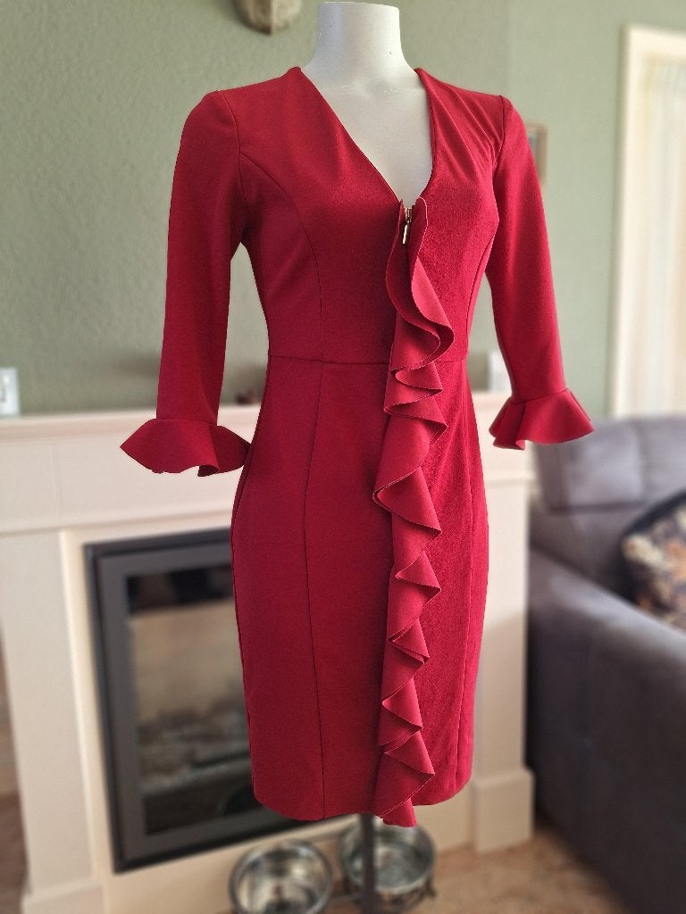 Rinascimento rood ruches jurk S 36, Kleding | Dames, Maat 38/40 (M), Verzenden, Rinascimento, Zo goed als nieuw