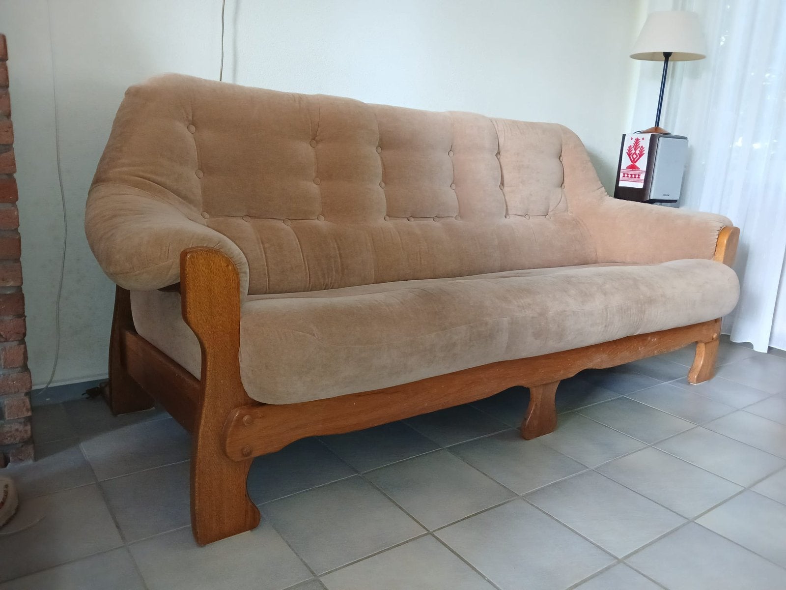 Massief eikenhouten bankstelsel, Huis en Inrichting, Ophalen, Gebruikt, Driepersoons, 75 tot 100 cm