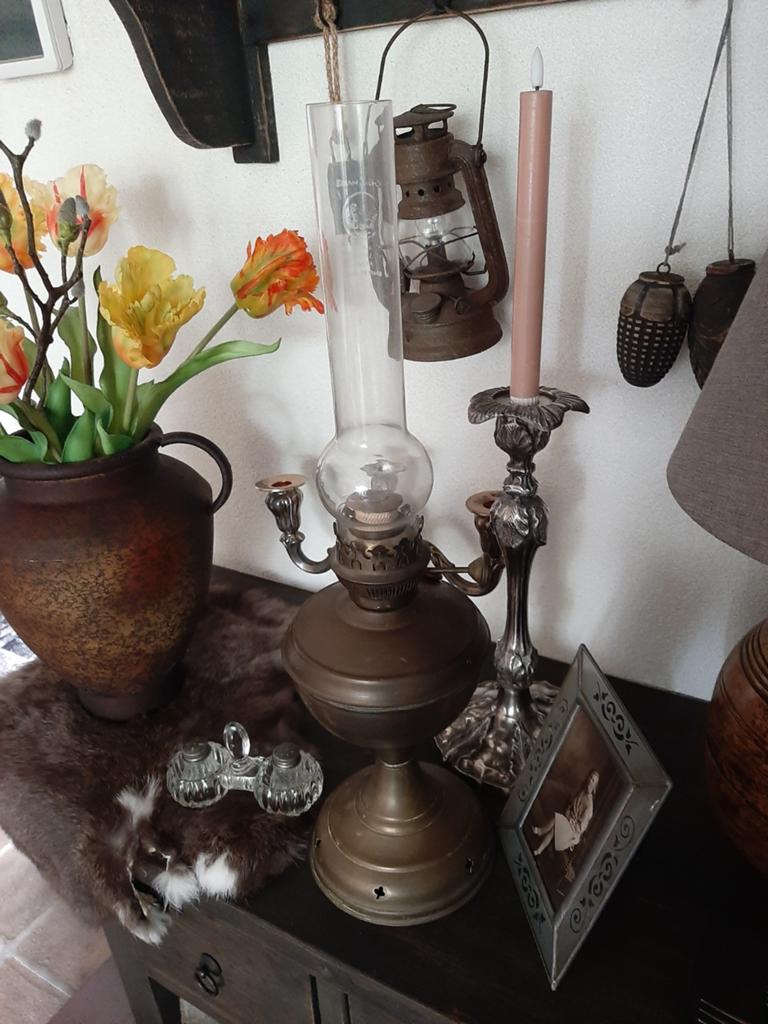 Koperen olielamp, alleen ophalen, Ophalen of Verzenden, Zo goed als nieuw, Rond