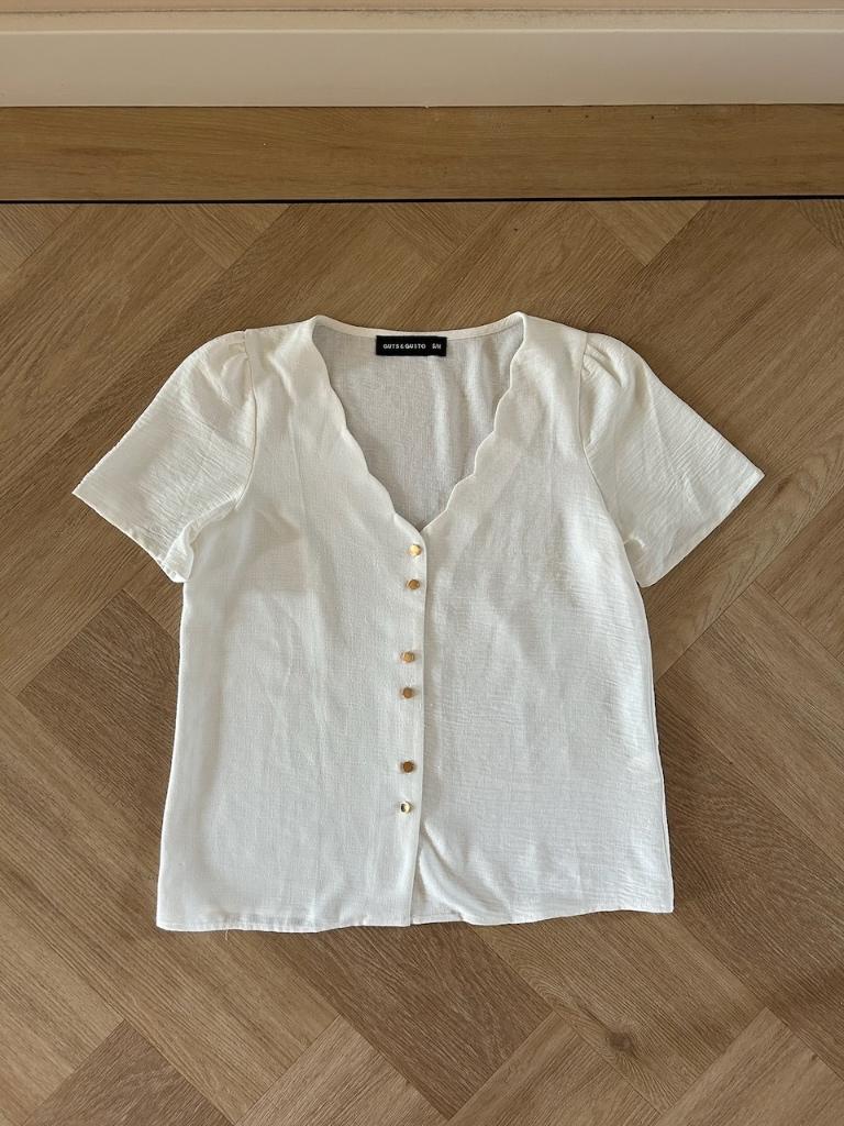 Z.g.a.n. Witte blouse met korte mouwen, Guts & Gusto, S / M, Guts & Gusto, Wit, Ophalen of Verzenden, Zo goed als nieuw