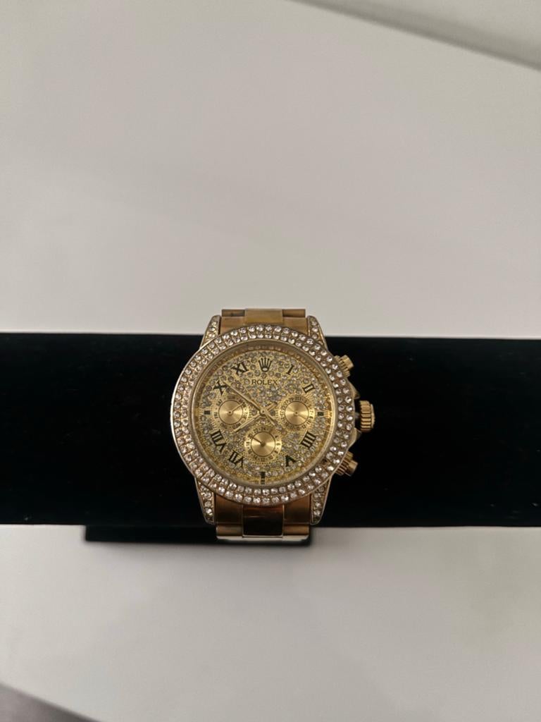 Gouden Rolex Daytona stijl horloge met diamanten, Staal, Gebruikt, Polshorloge, Goud