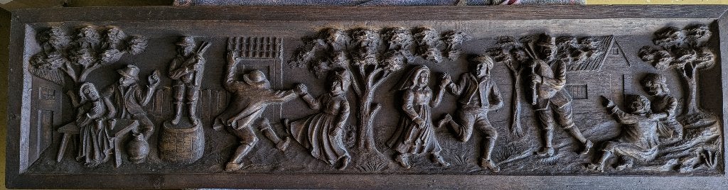 Houtreliëf voor aan de wand, Ophalen, Houtsnijwerk, 50 - 100 cm, Scène