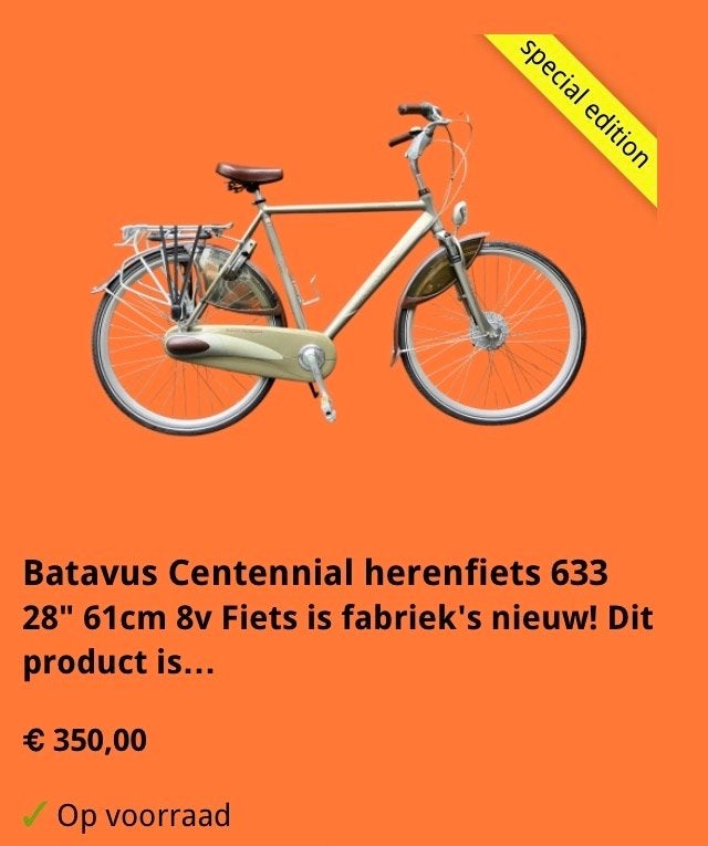 Batavus Centennial herenfiets 633 - Fabrieksnieuw!, Ophalen, Versnellingen, Batavus, Nieuw
