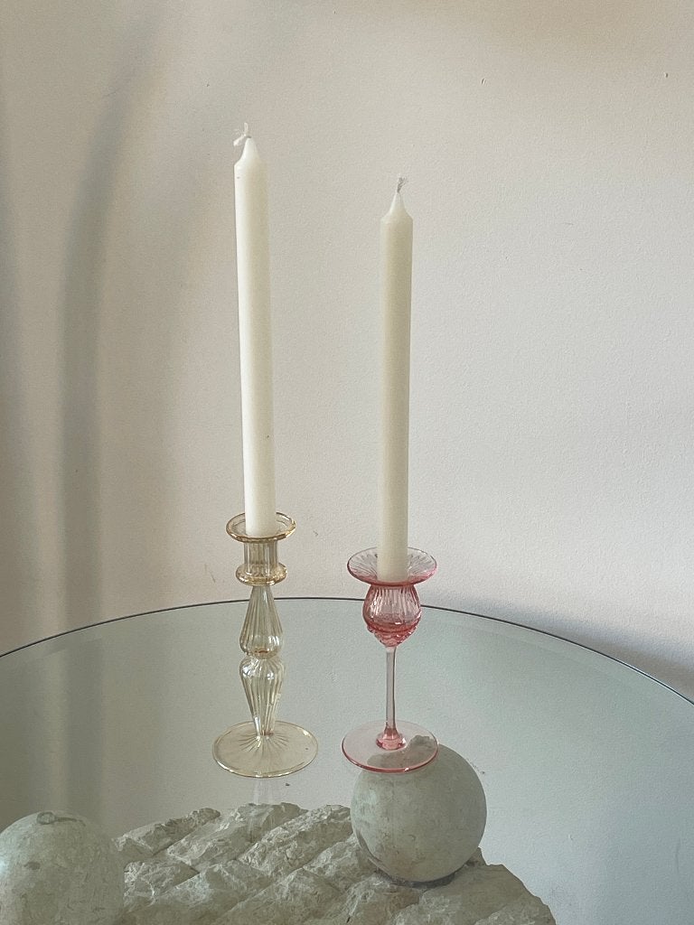 Two glass candle sticks / Twee glazen kandelaars, Ophalen, Anna Nina, Kandelaar, Glas