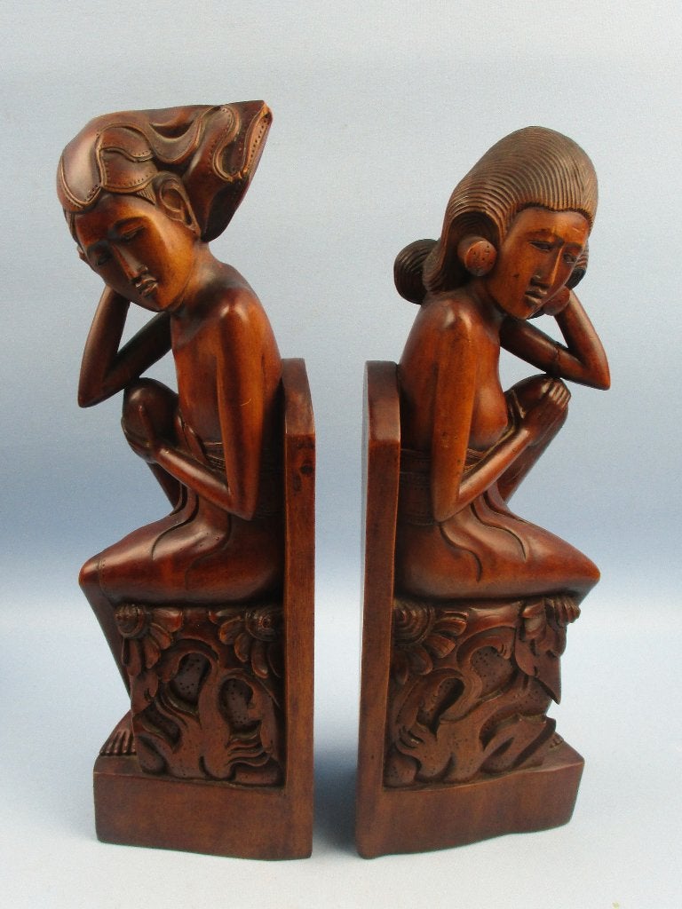 Art Deco Balinese Bali houten beelden boekensteunen jaren 30, Art deco, Ophalen of Verzenden, Handgemaakt, 20 - 50 cm