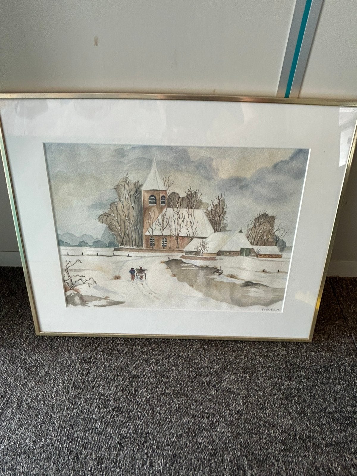 Aqaurel winter schilderij 1993, Antiek en Kunst, Kunst | Schilderijen | Klassiek, Ophalen, Realistisch, Gesigneerd, Landschap