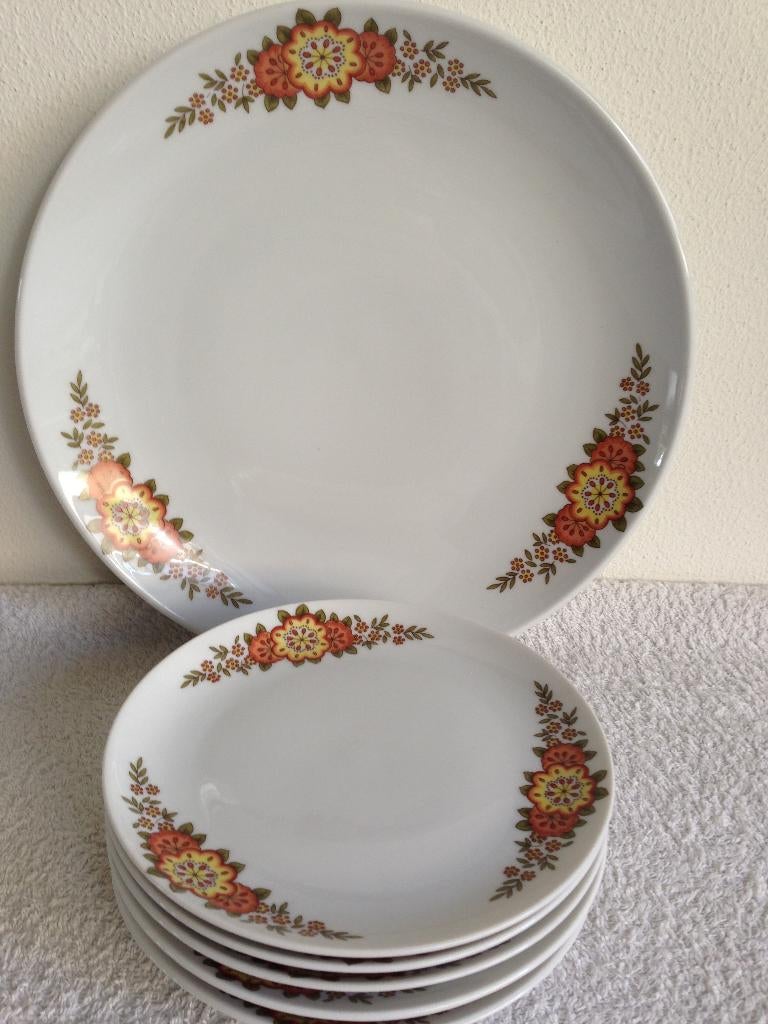 🧡Retro GEBAKSTEL ESCHENBACH Bavaria GEBAKSET 7 Delig., Ophalen of Verzenden, Zo goed als nieuw, Bord(en), Overige stijlen