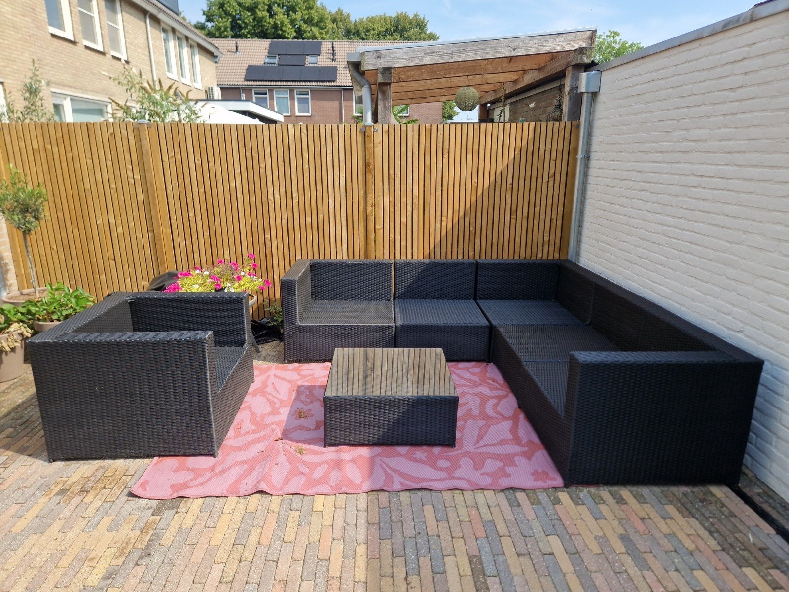 Wicker loungeset inclusief bijzettafel en kussens, Ophalen, Wicker, Bijzettafel