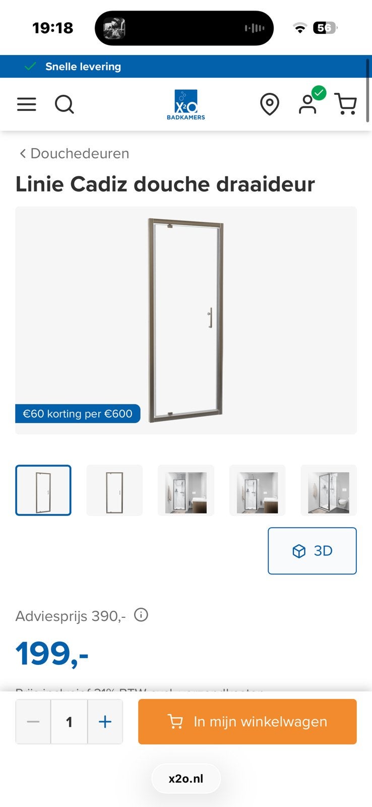 Glazen douchedeur en zijpaneel (douchewand), Ophalen, Zo goed als nieuw, Douche